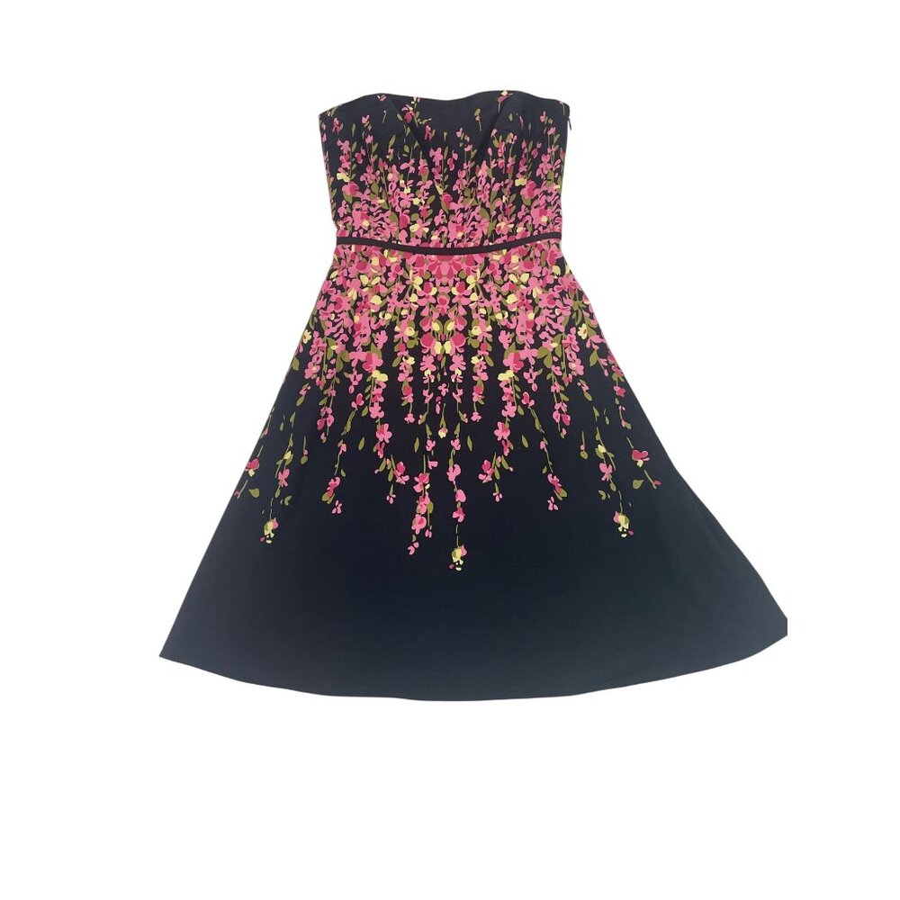 Ann Taylor Loft Strapless Black Dress With Pink Floral Print Size 0
